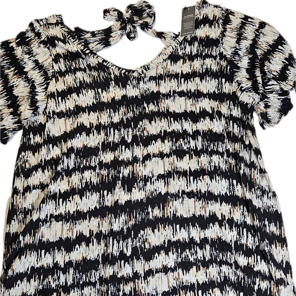 Lane Bryant Shirt Womens Black White Beige Swing Tee Tie Back NWT Flutter Sleeve - Picture 1 of 8